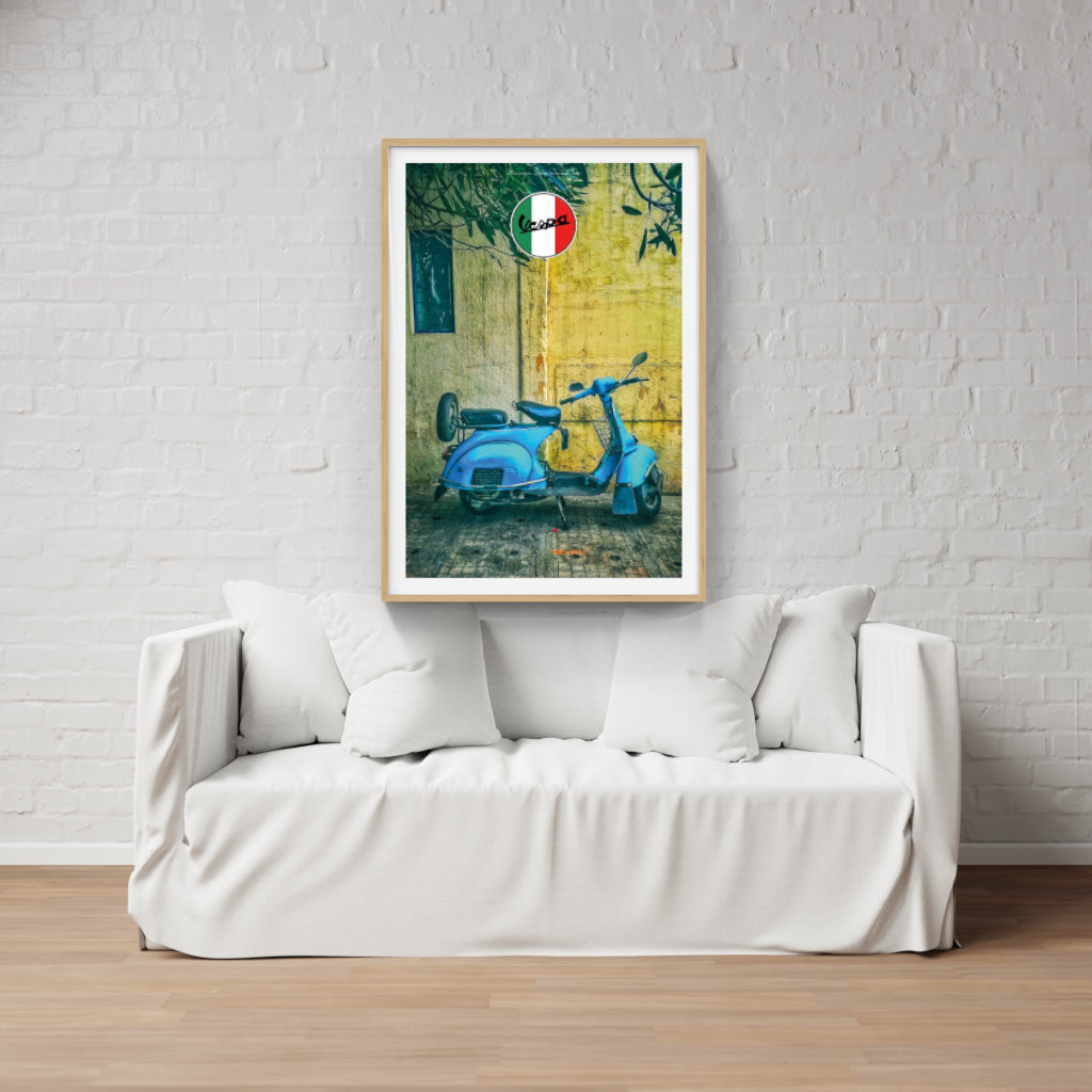 Blue Vespa scooter poster