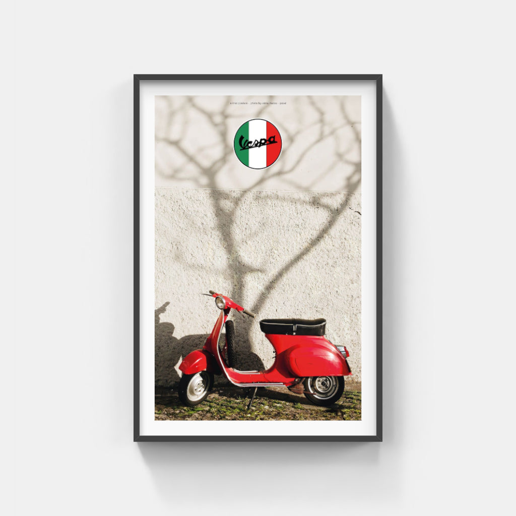 Red Vespa scooter poster