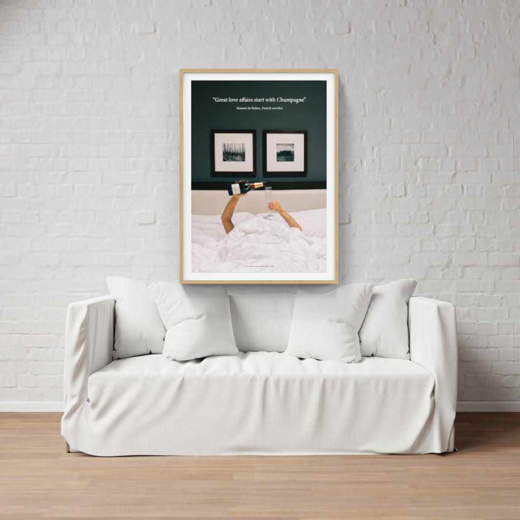Great love affairs start with Champagne in Bed - Balzac poster