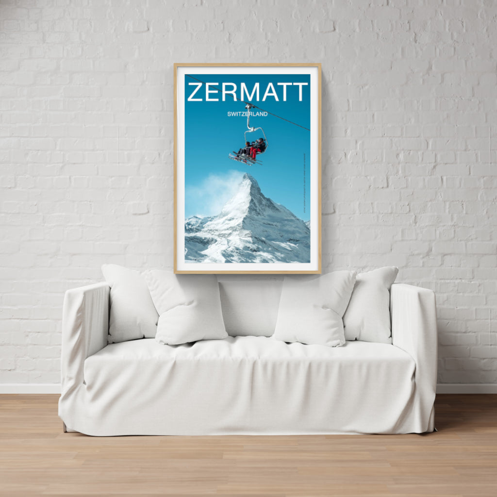 Skiing on top of the Matterhorn poster