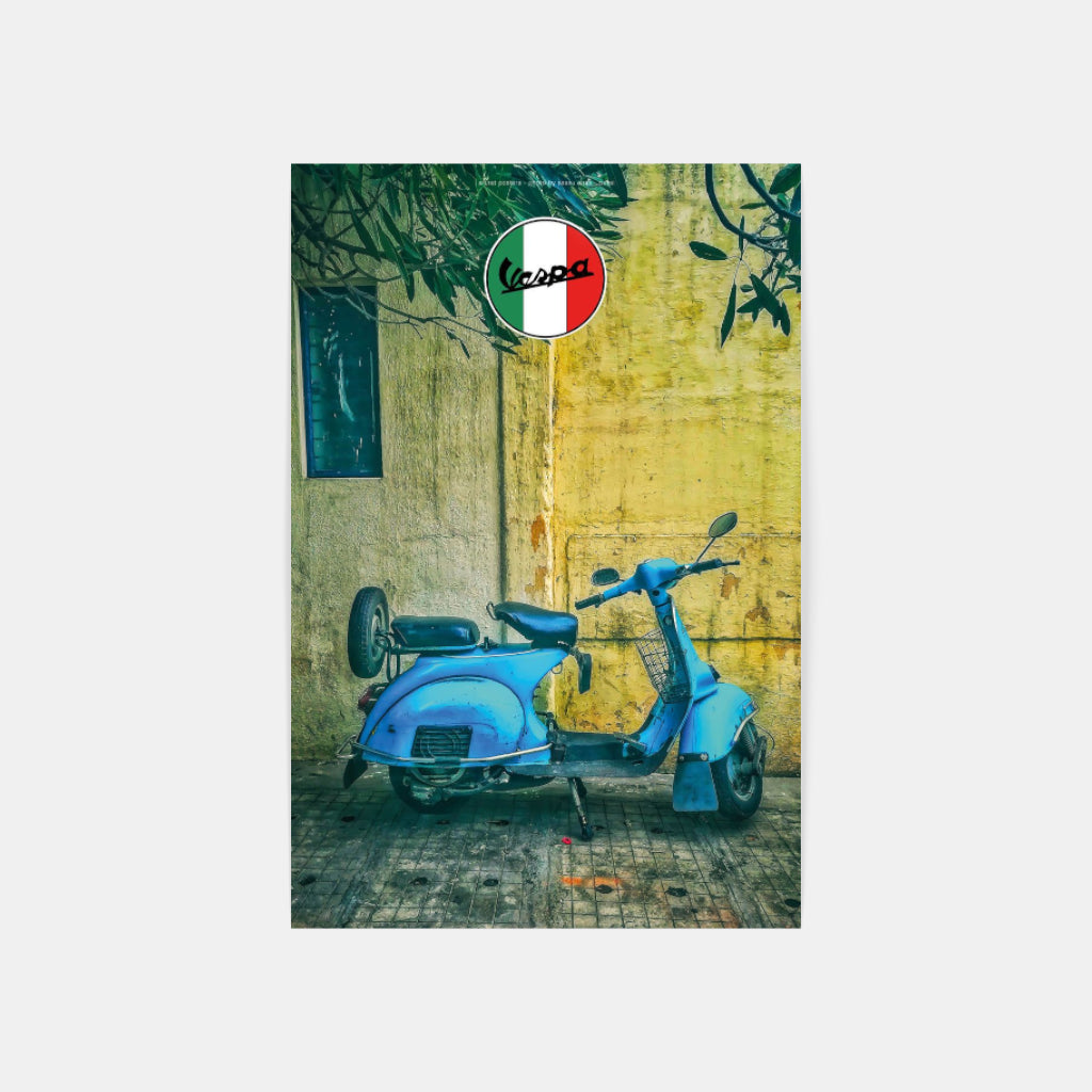 Blue Vespa scooter poster