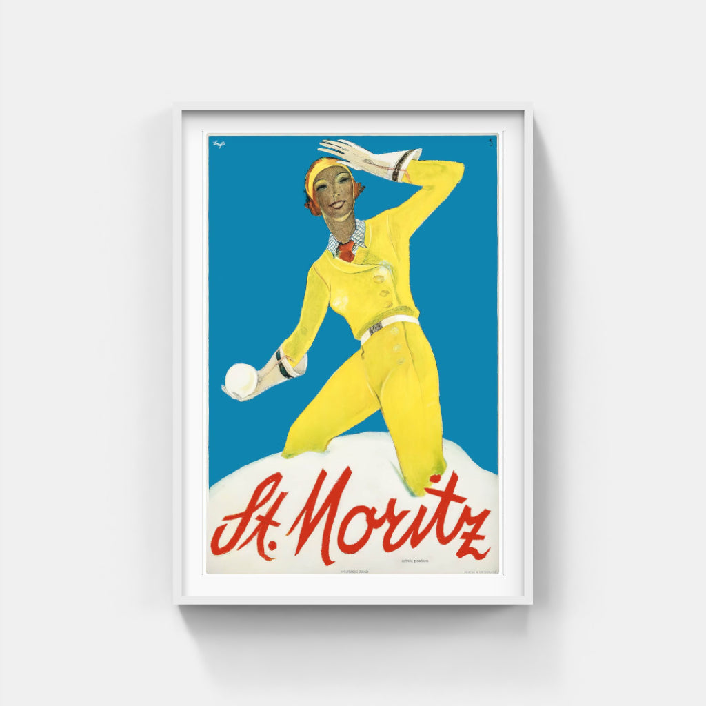 Snowballing at St Moritz retro poster