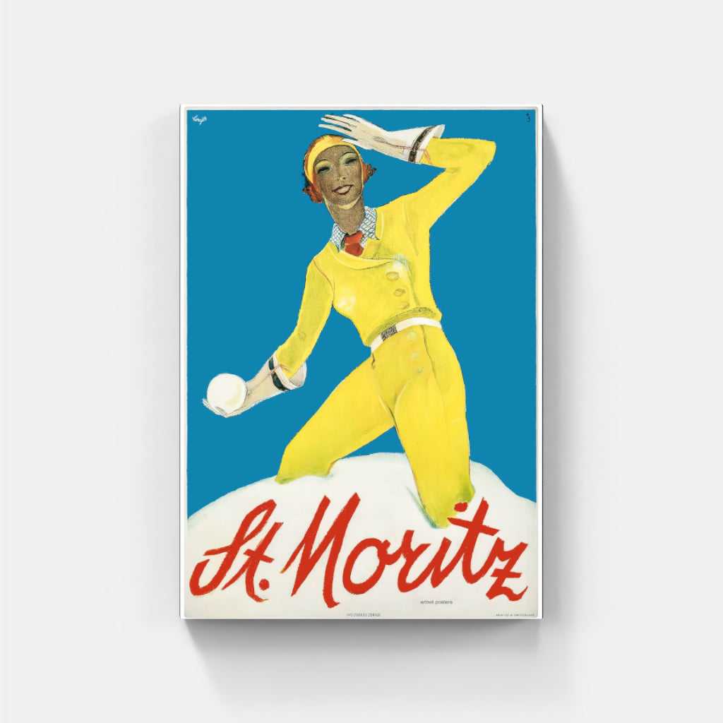Snowballing at St Moritz retro poster