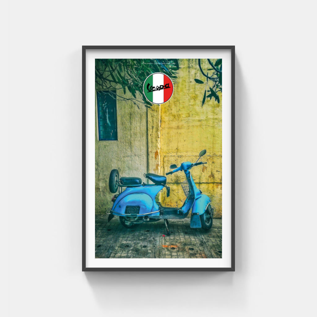 Blue Vespa scooter poster