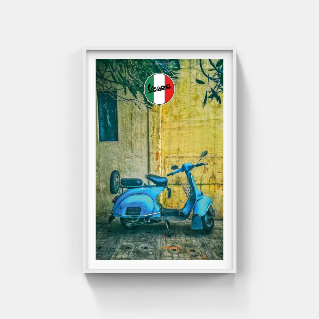 Blue Vespa scooter poster