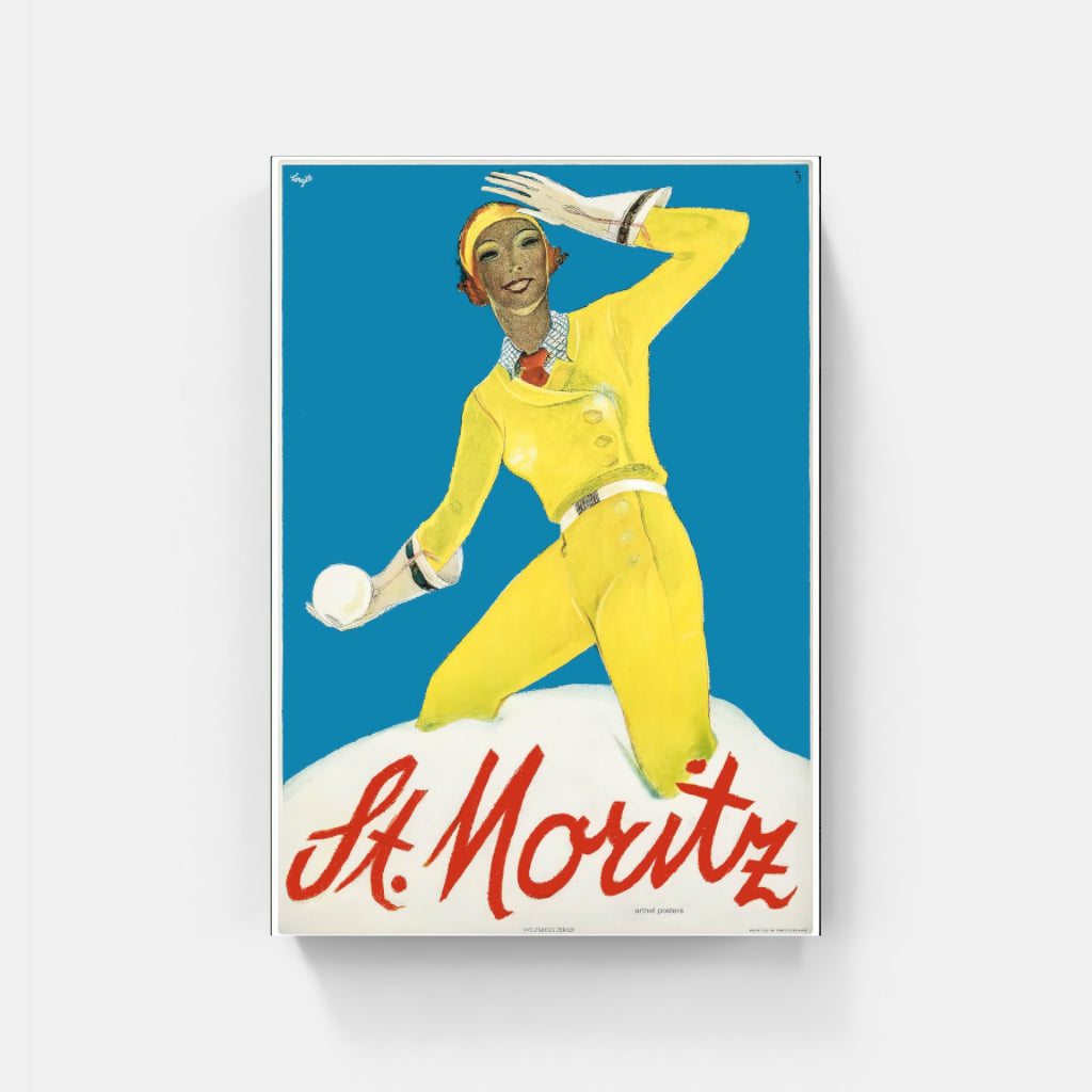 Snowballing at St Moritz retro poster