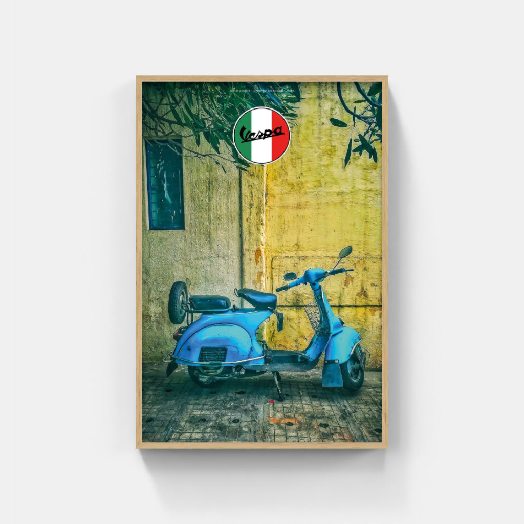 Blue Vespa scooter poster