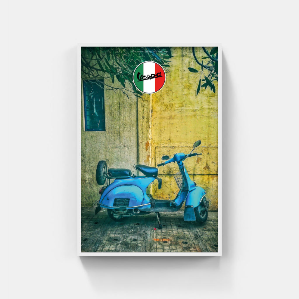 Blue Vespa scooter poster