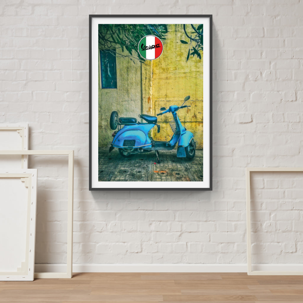 Blue Vespa scooter poster