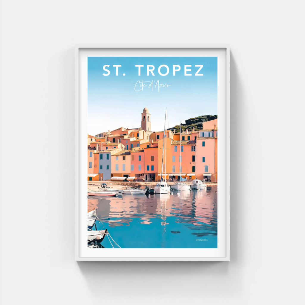 St Tropez Village retro poster