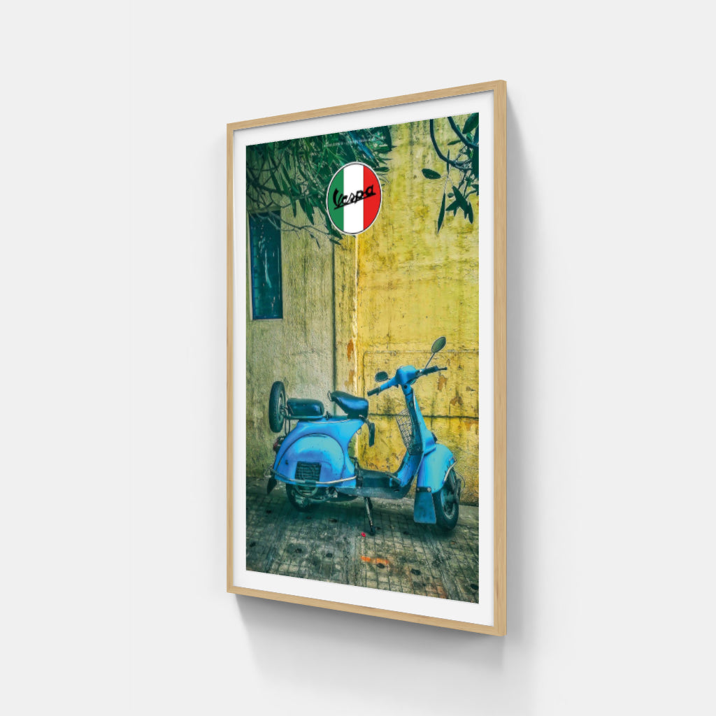 Blue Vespa scooter poster