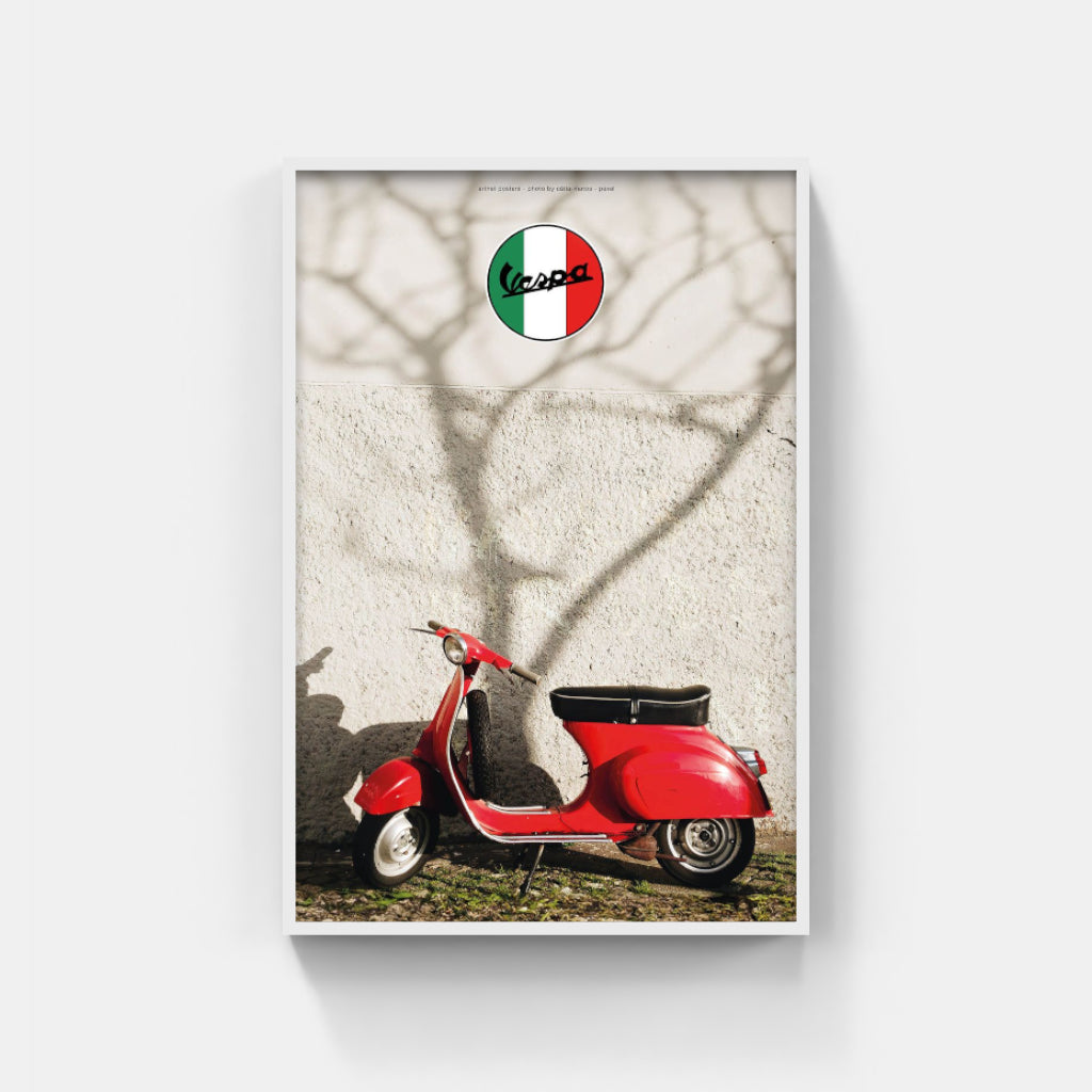 Red Vespa scooter poster