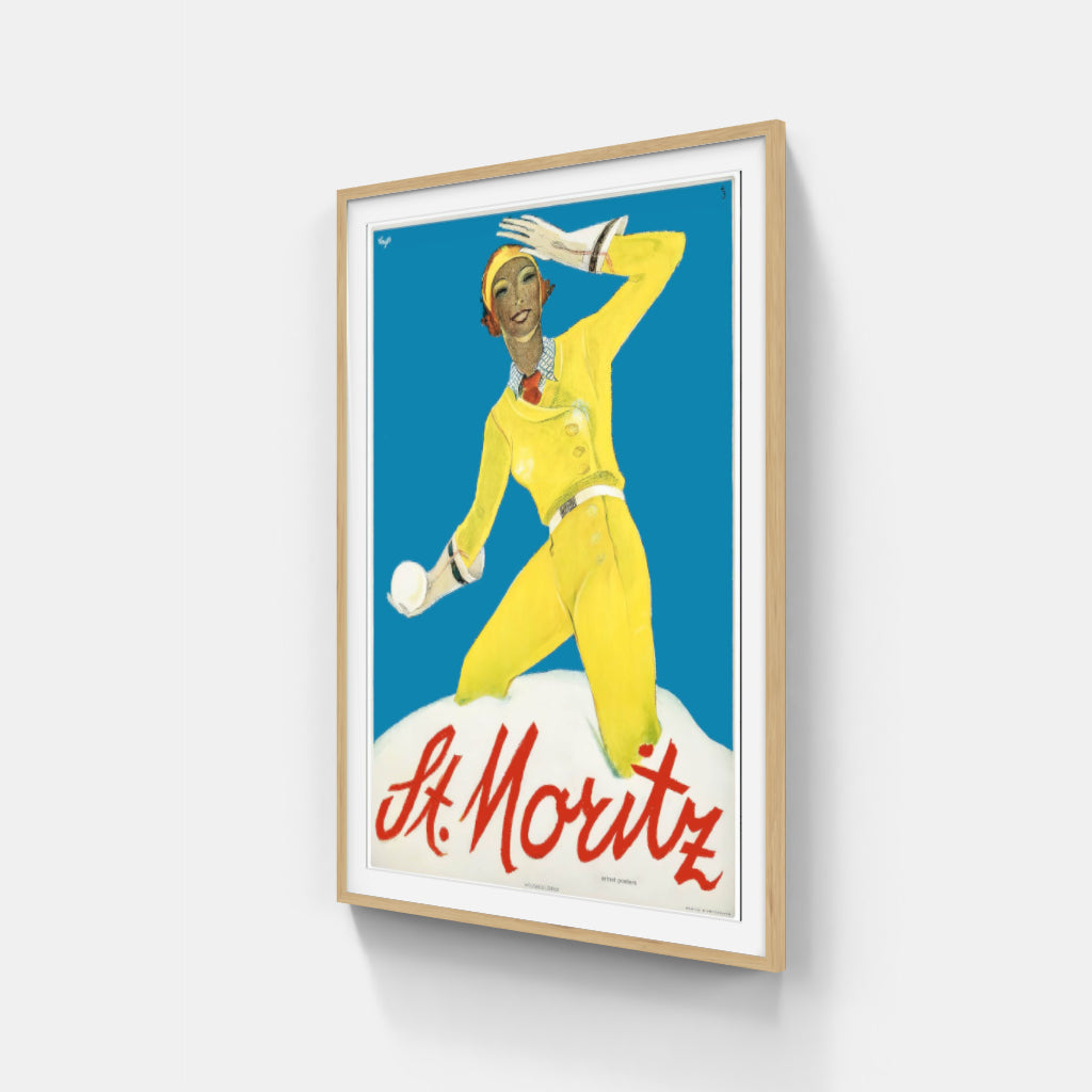 Snowballing at St Moritz retro poster