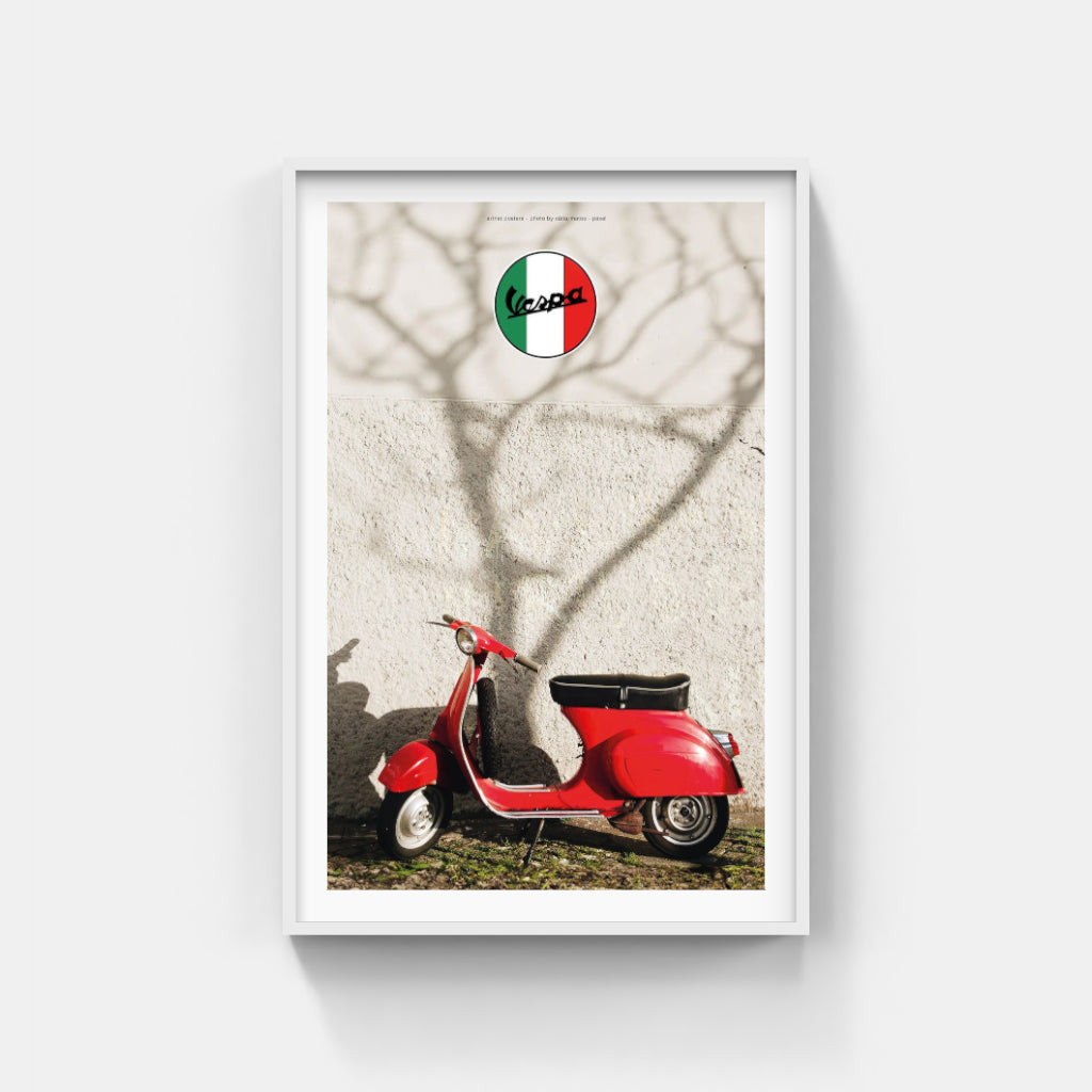 Red Vespa scooter poster