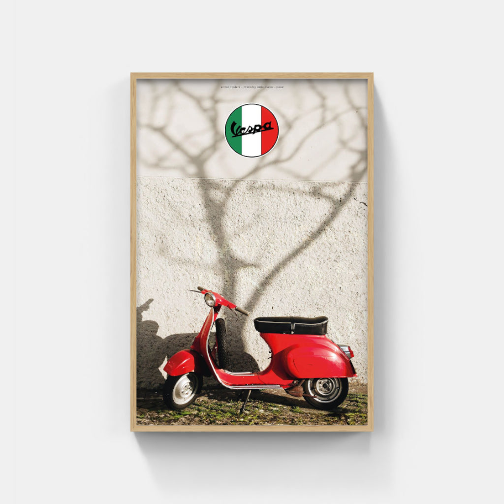 Red Vespa scooter poster