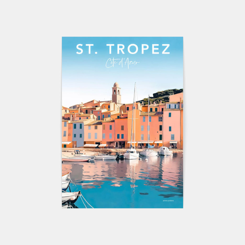 St Tropez Village retro poster