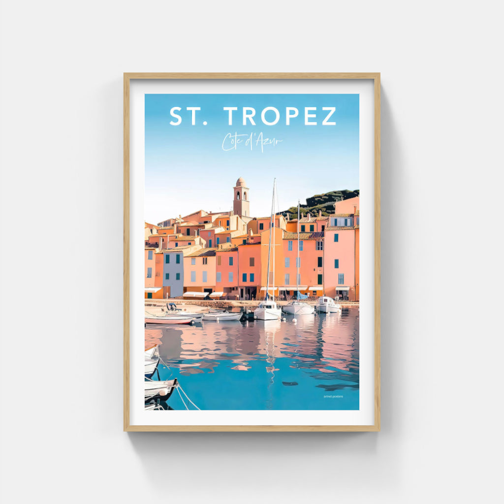 St Tropez Village retro poster