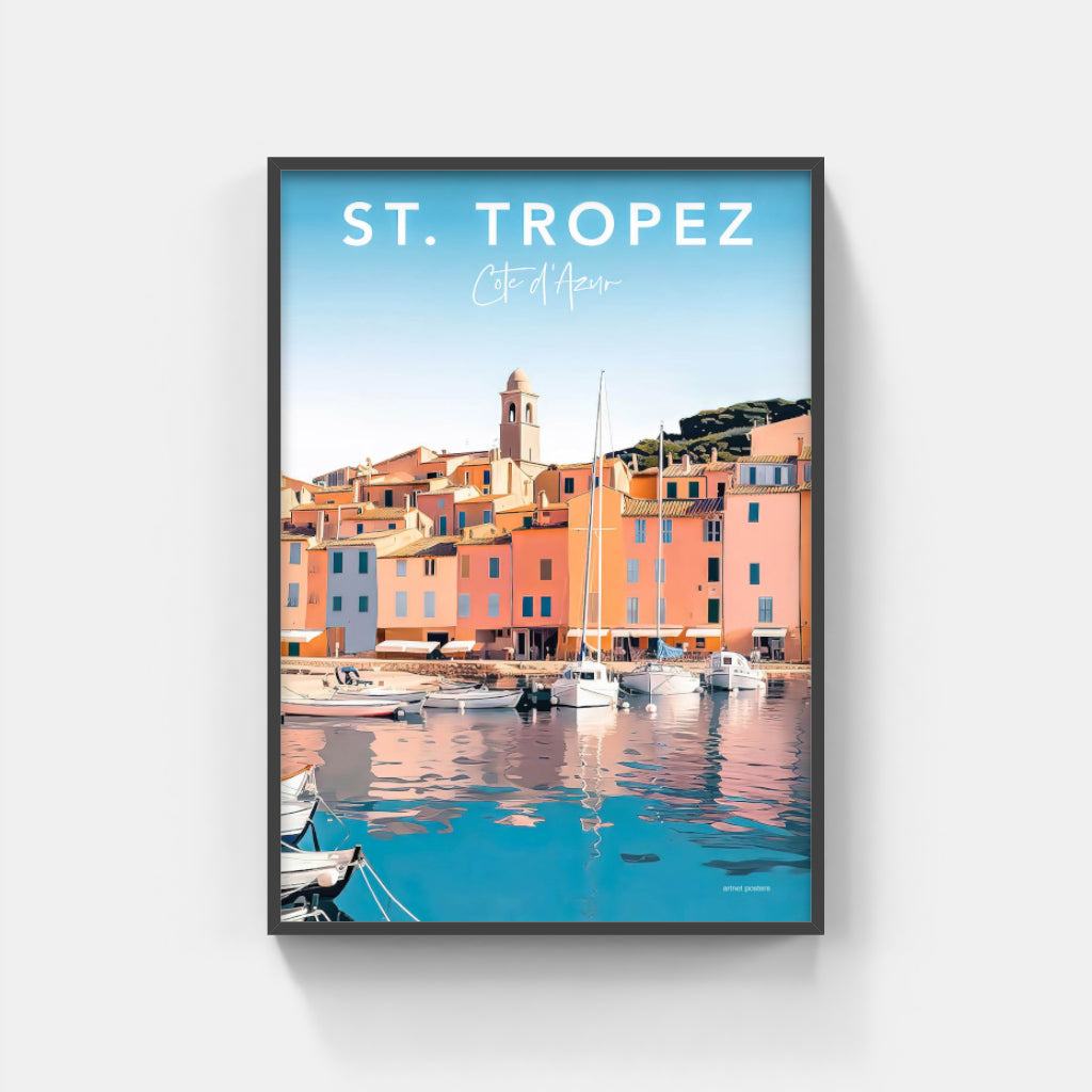 St Tropez Village retro poster