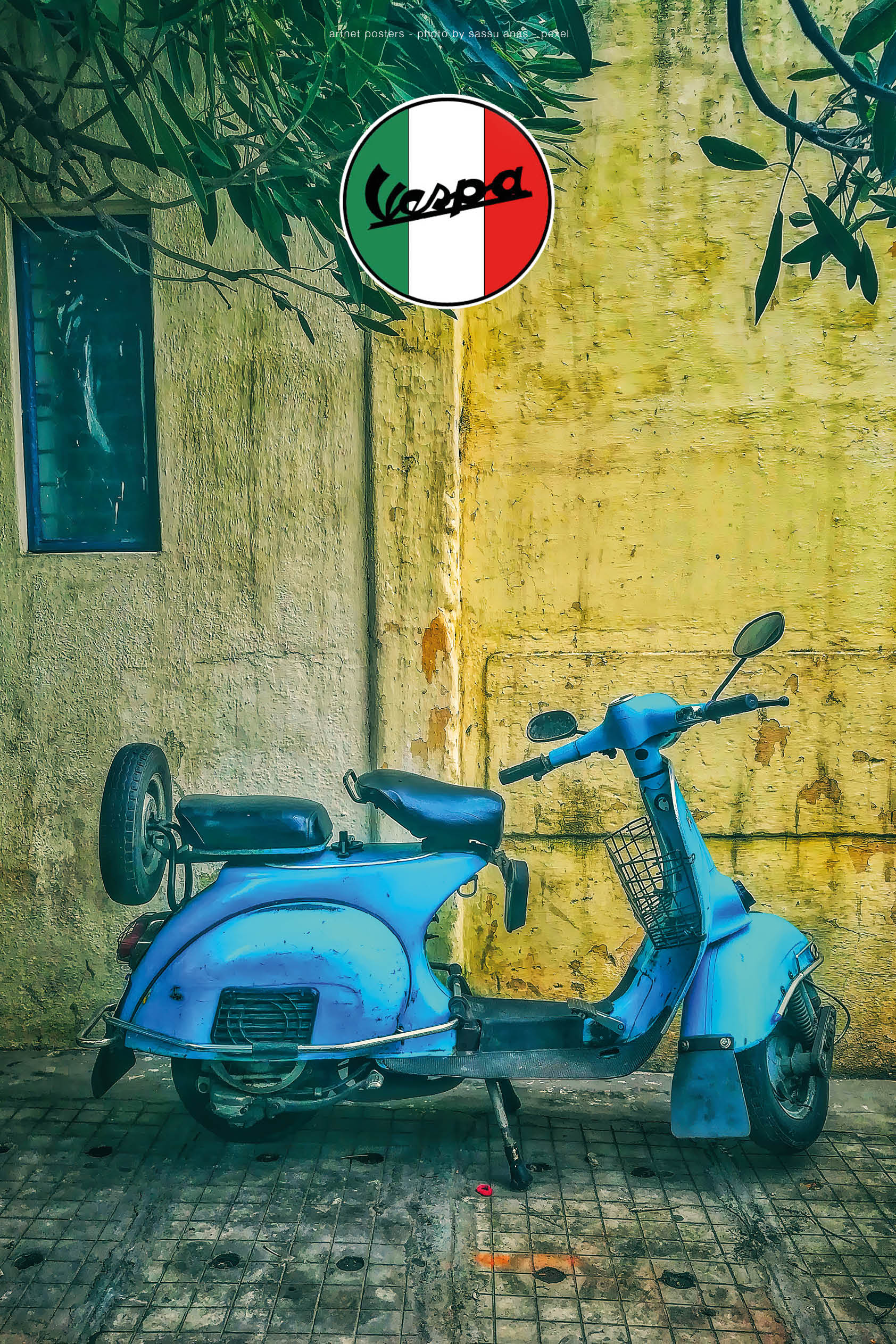 Blue Vespa scooter poster