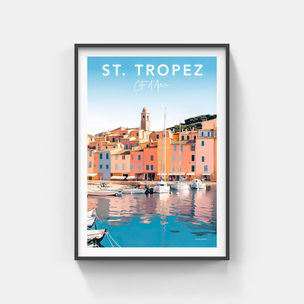 St Tropez Village retro poster