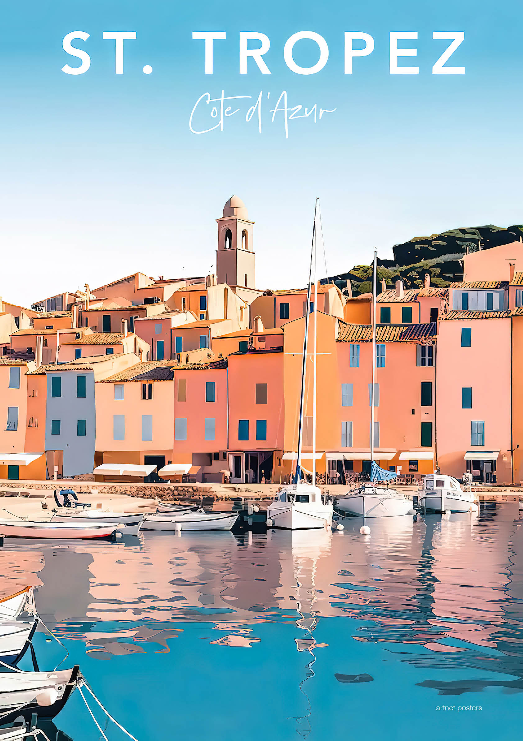 St Tropez Village retro poster