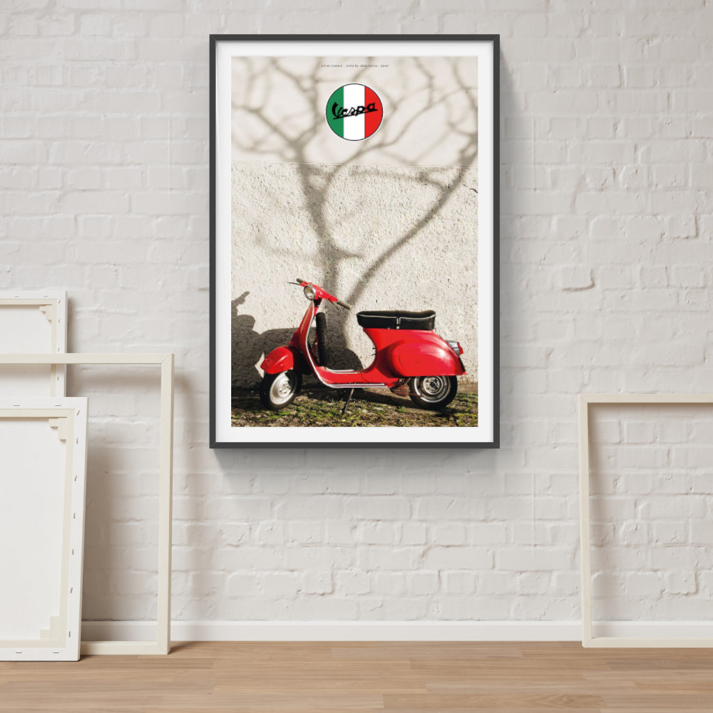 Red Vespa scooter poster