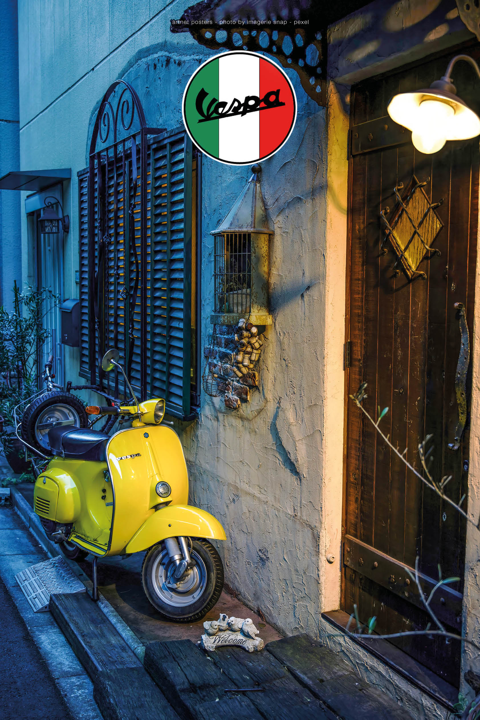 Yellow Vespa scooter poster